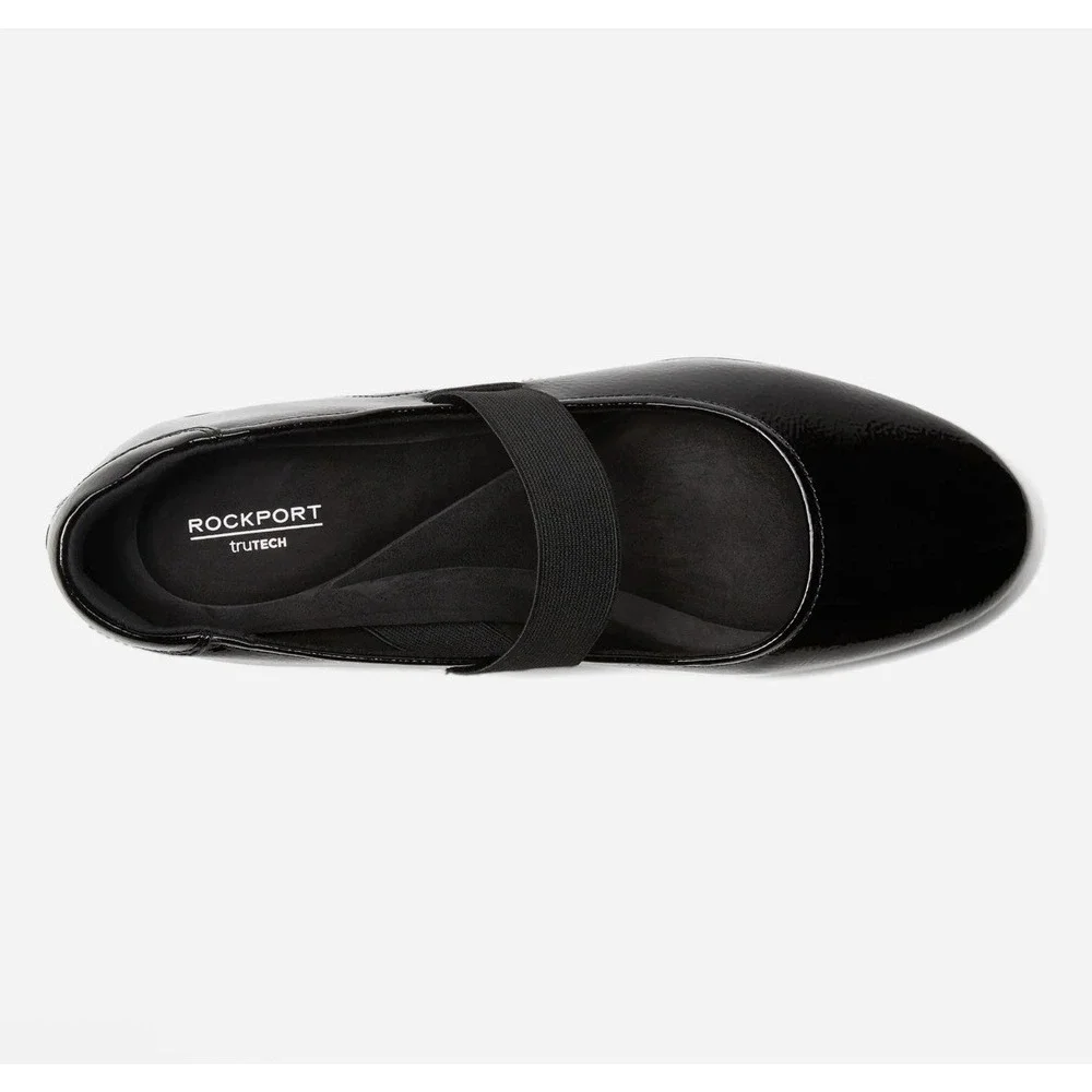 NIB Rockport Aver 9.5 W Wide Mary Jane Flats Black Patent Leather Slip On Shoes